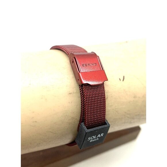 Bering Women's Watch 14627-363 Solar Rose Gold Red Mesh Steel Band 27mm - Picture 9 of 13